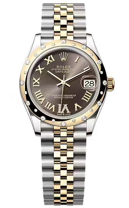 Rolex Lady-Datejust 31mm Two-Tone Yellow Gold Dark Grey Roman Dial Diamond Bezel
