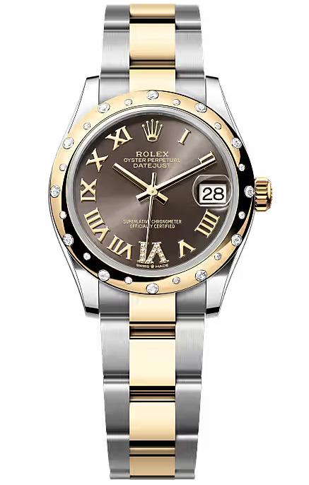 Rolex Lady-Datejust 31mm Two-Tone Yellow Gold Dark Grey Roman Dial Diamond Bezel
