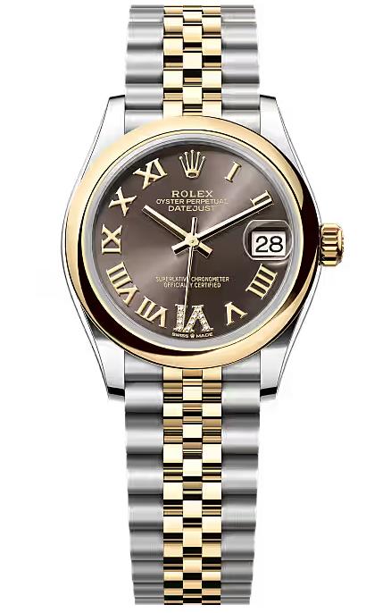Rolex Lady-Datejust 31mm Two-Tone Yellow Gold Dark Grey Roman Dial Smooth Bezel