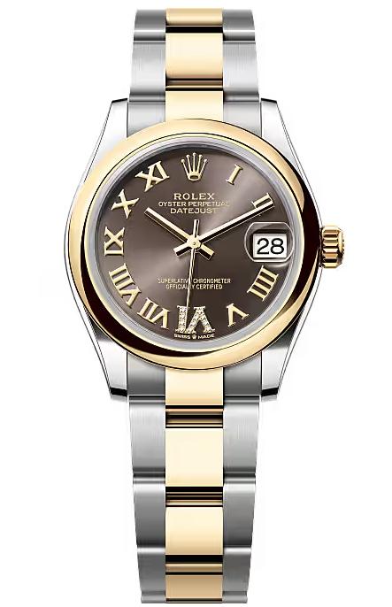 Rolex Lady-Datejust 31mm Two-Tone Yellow Gold Dark Grey Roman Dial Smooth Bezel