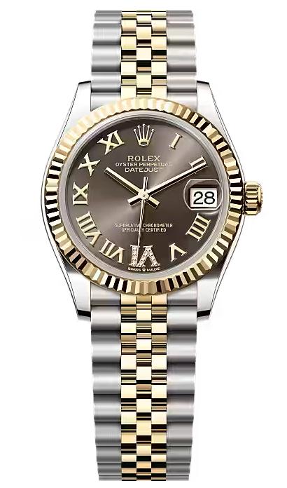 Rolex Lady-Datejust 31mm Two-Tone Yellow Gold Dark Grey Roman Diamond Dial