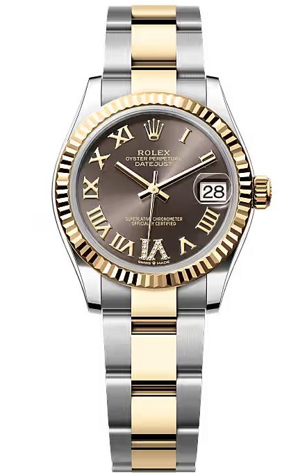 Rolex Lady-Datejust 31mm Two-Tone Yellow Gold Dark Grey Roman Diamond Dial
