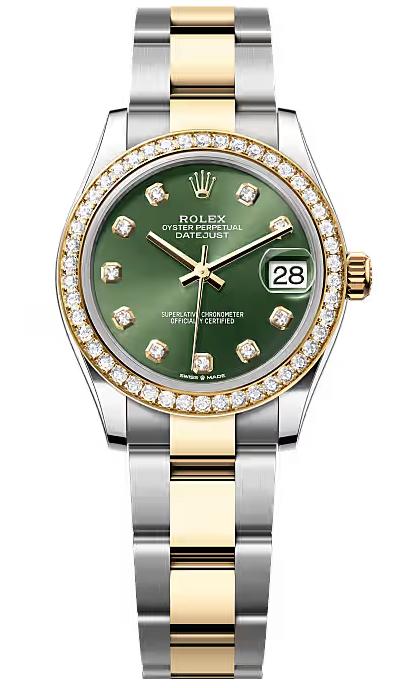 Rolex Lady-Datejust 31mm Two-Tone Yellow Gold Green Dial Diamond Bezel