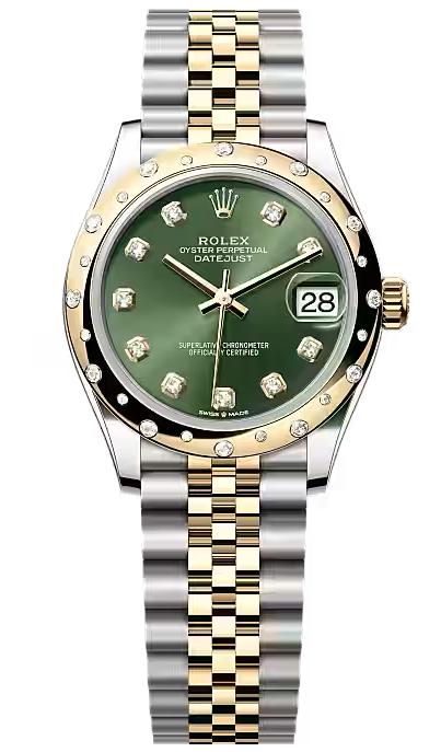 Rolex Lady-Datejust 31mm Two-Tone Yellow Gold Green Dial Diamond Bezel