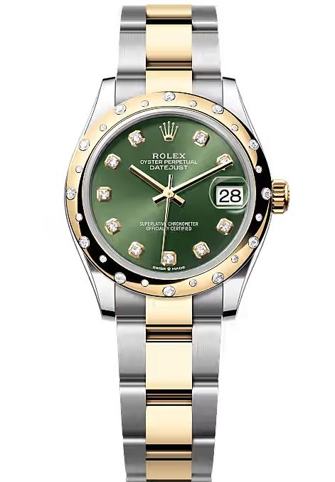 Rolex Lady-Datejust 31mm Two-Tone Yellow Gold Green Dial Diamond Bezel