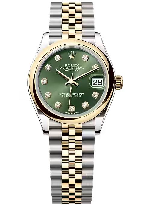 Rolex Lady-Datejust 31mm Two-Tone Yellow Gold Green Diamond Dial Smooth Bezel