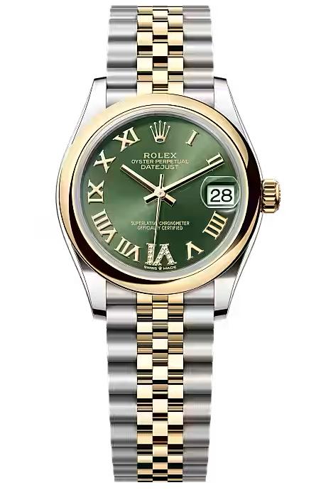 Rolex Lady-Datejust 31mm Two-Tone Yellow Gold Green Roman Dial Smooth Bezel