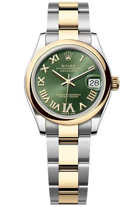 Rolex Lady-Datejust 31mm Two-Tone Yellow Gold Green Roman Dial Smooth Bezel