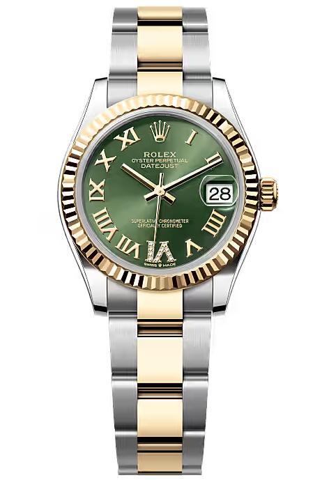 Rolex Lady-Datejust 31mm Two-Tone Yellow Gold Green Roman Diamond Dial