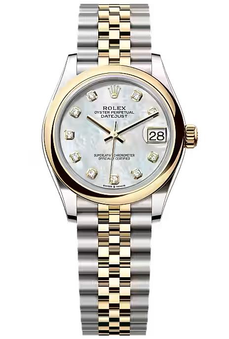 Rolex Lady-Datejust 31mm Two-Tone Yellow Gold MOP Diamond Dial Smooth Bezel