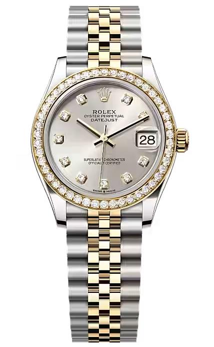 Rolex Lady-Datejust 31mm Two-Tone Yellow Gold Silver Dial Diamond Bezel