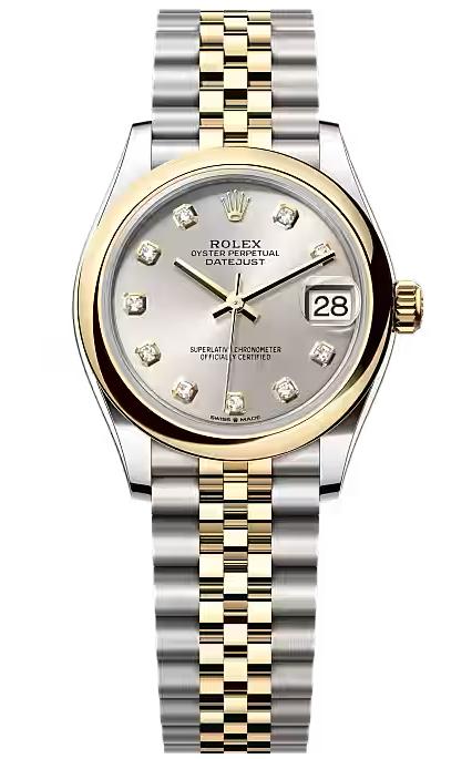Rolex Lady-Datejust 31mm Two-Tone Yellow Gold Silver Diamond Dial Smooth Bezel