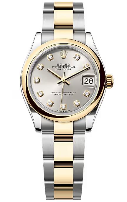Rolex Lady-Datejust 31mm Two-Tone Yellow Gold Silver Diamond Dial Smooth Bezel