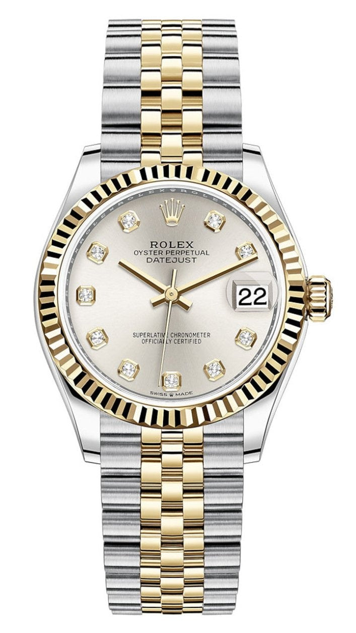Rolex Lady-Datejust 31mm Two-Tone Yellow Gold Silver Diamond Dial Fluted Bezel