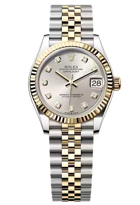 Rolex Lady-Datejust 31mm Two-Tone Yellow Gold Silver Diamond Dial Fluted Bezel