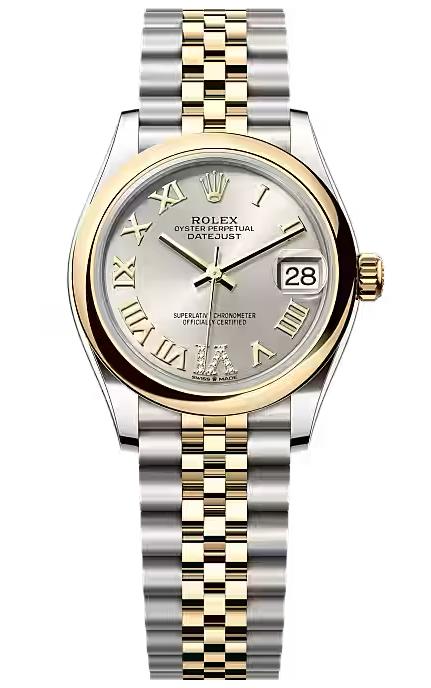 Rolex Lady-Datejust 31mm Two-Tone Yellow Gold Silver Roman Dial Smooth Bezel