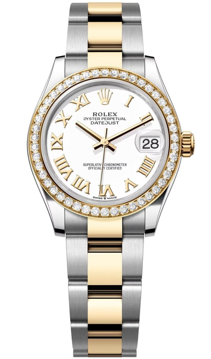 Rolex Lady-Datejust 31mm Two-Tone Yellow Gold White Roman Dial Diamond Bezel