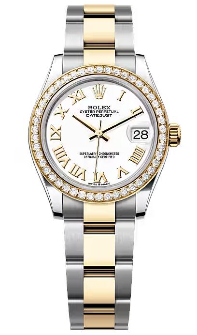 Rolex Lady-Datejust 31mm Two-Tone Yellow Gold White Roman Dial Diamond Bezel