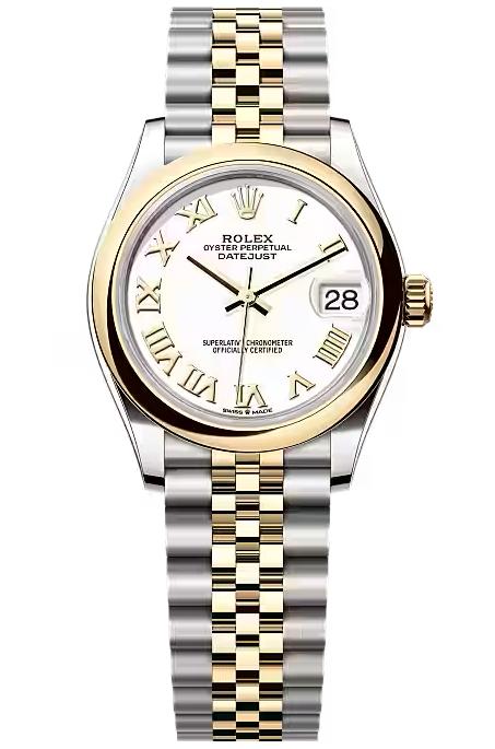 Rolex Lady-Datejust 31mm Two-Tone Yellow Gold White Roman Dial Smooth Bezel