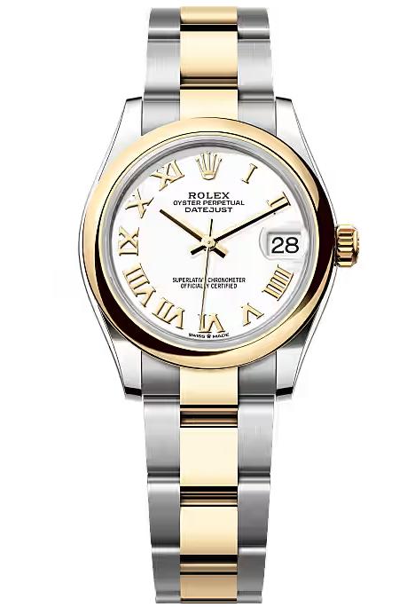 Rolex Lady-Datejust 31mm Two-Tone Yellow Gold White Roman Dial Smooth Bezel