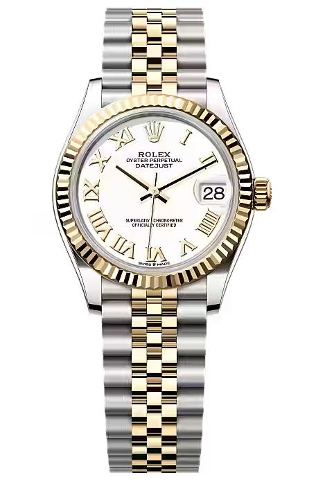 Rolex Lady-Datejust 31mm Two-Tone Yellow Gold White Roman Dial Fluted Bezel