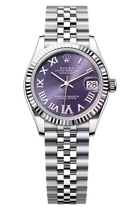 Rolex Lady-Datejust 31mm Violet (Purple) Roman Diamond Dial Fluted Bezel