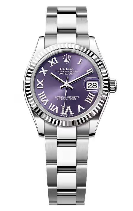 Rolex Lady-Datejust 31mm Violet (Purple) Roman Diamond Dial Fluted Bezel Oyster