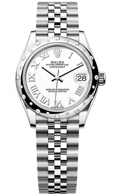 Rolex Lady-Datejust 31mm White Roman Dial Diamond-Set Smooth Domed