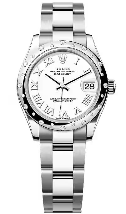 Rolex Lady-Datejust 31mm White Roman Dial Diamond-Set Smooth Domed