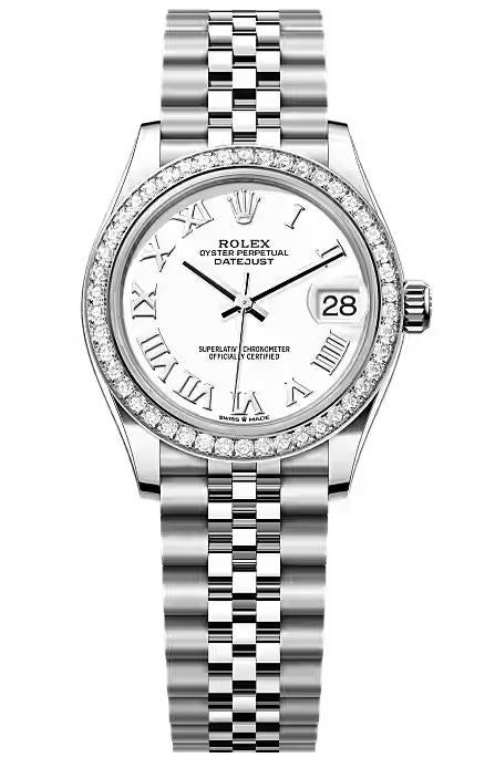 Rolex Lady-Datejust 31mm White Roman Dial Diamond Bezel