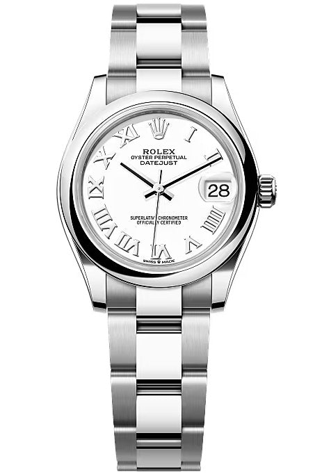 Rolex Lady-Datejust 31mm White Roman Dial Smooth Domed Bezel Oyster Bracelet