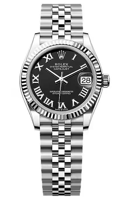 Rolex Lady Datejust 31mm Black Roman Dial Fluted Bezel Jubilee Bracelet 278274