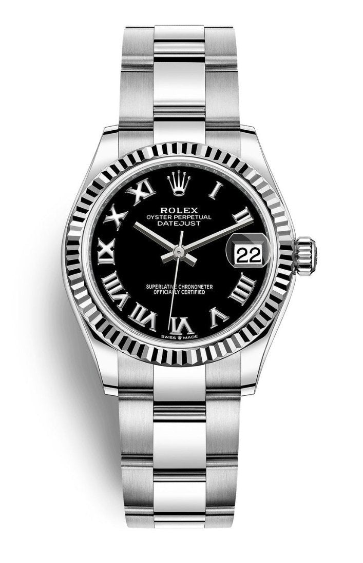Rolex Lady Datejust 31mm Black Roman Dial Fluted Bezel Oyster Bracelet 278274