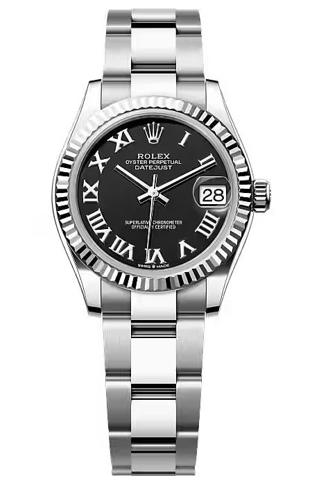Rolex Lady Datejust 31mm Black Roman Dial Fluted Bezel Oyster Bracelet 278274