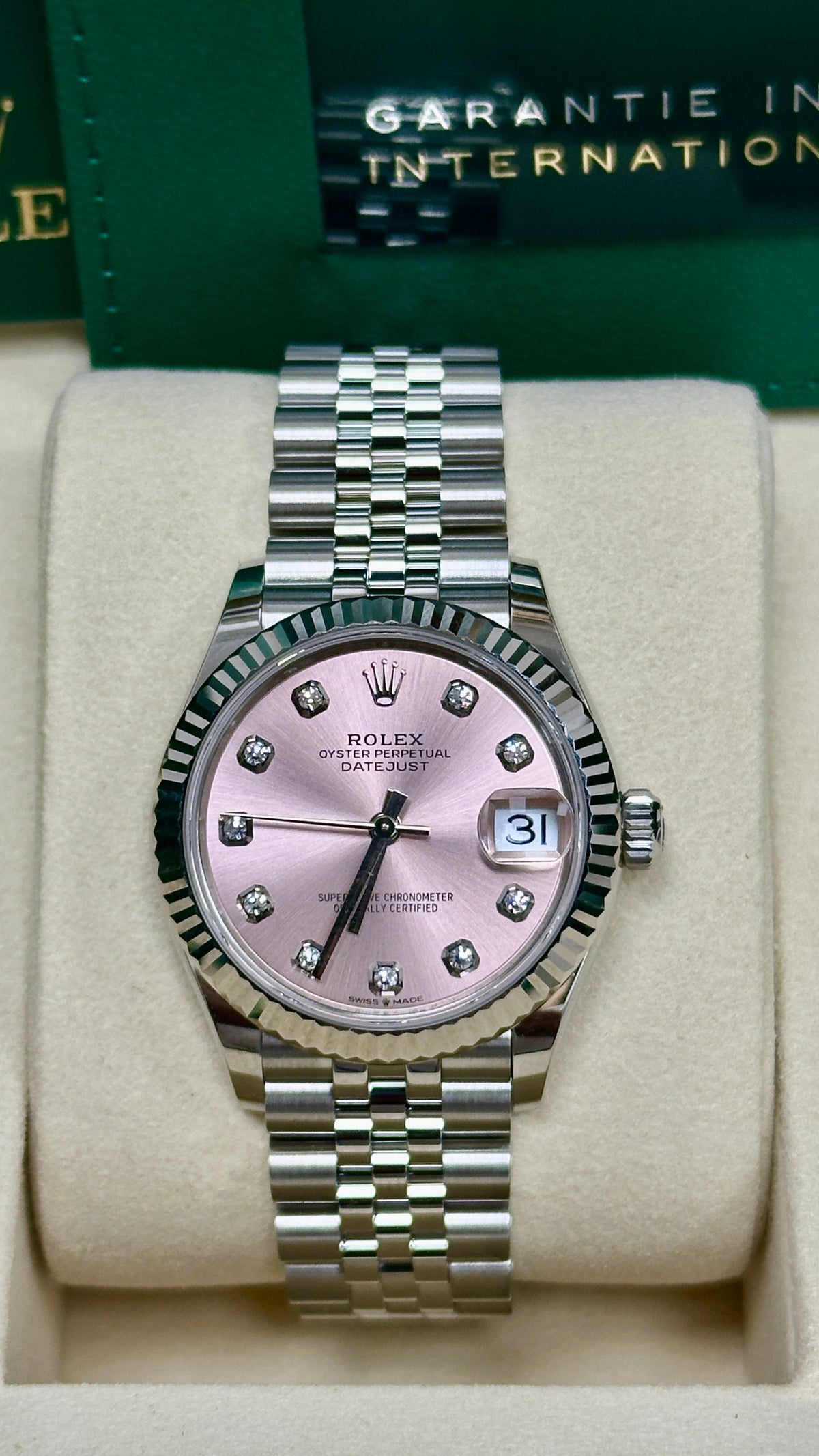 Rolex Lady Datejust 31mm Pink Diamond Dial Fluted Bezel Jubilee Bracelet 278274