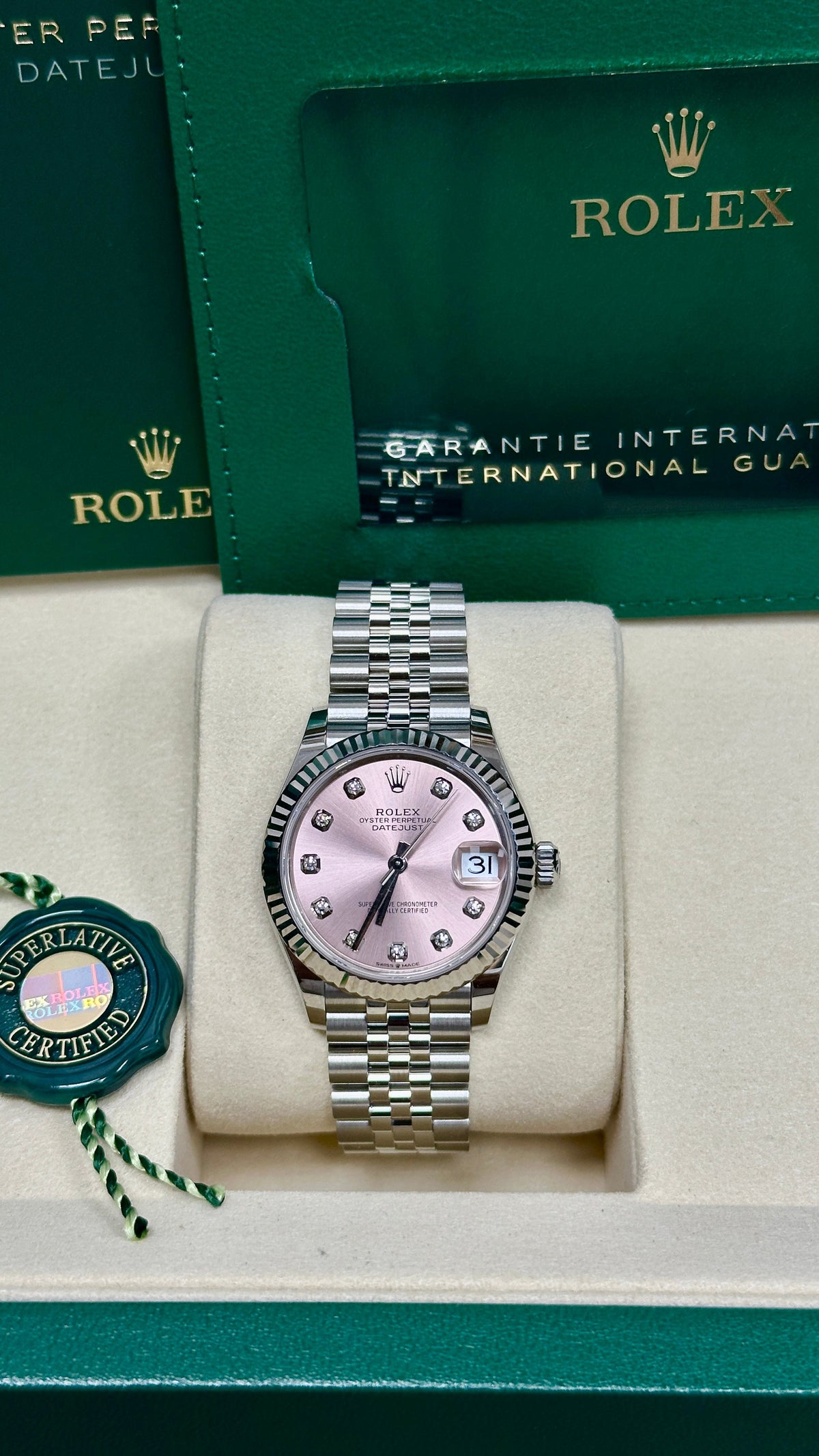 Rolex Lady Datejust 31mm Pink Diamond Dial Fluted Bezel Jubilee Bracelet 278274