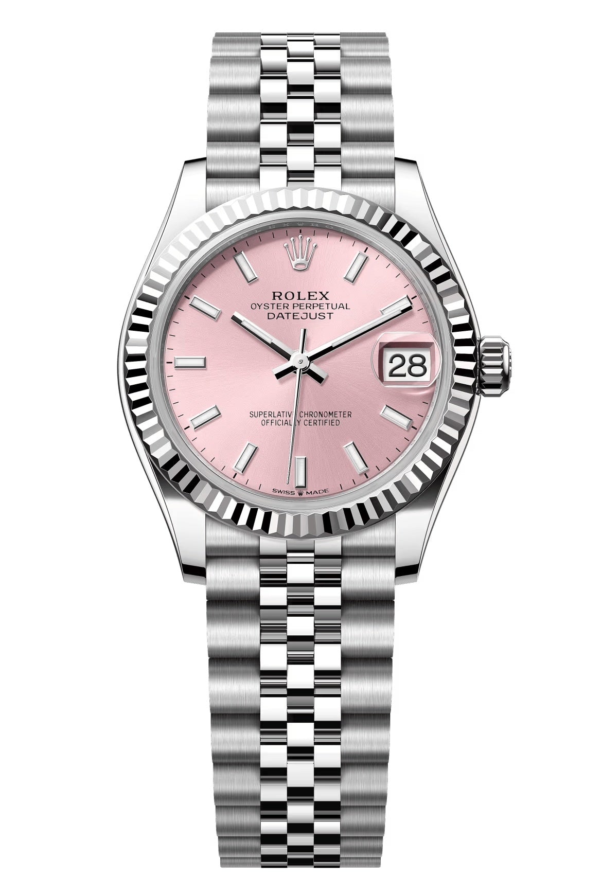 Rolex Lady Datejust 31mm Pink Index Dial Fluted Bezel Jubilee Bracelet 278274