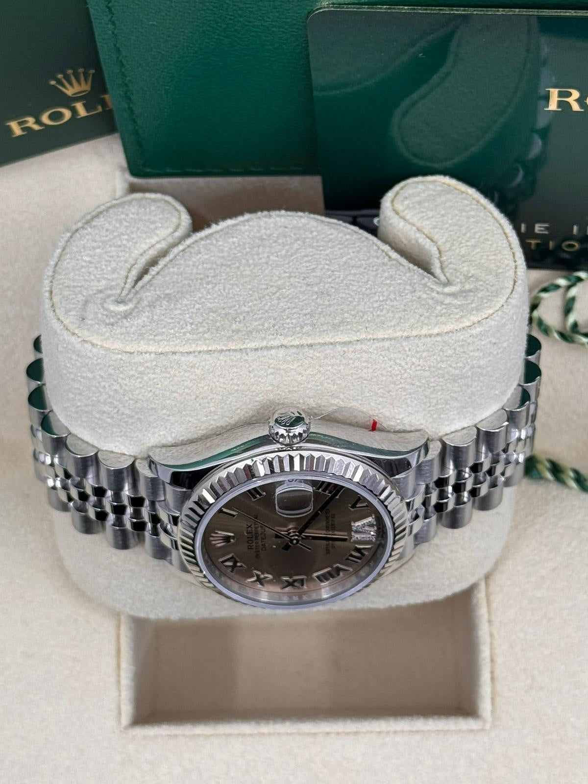 Rolex Lady Datejust 31mm Pink Roman Diamond Dial Fluted Bezel Jubilee Bracelet
