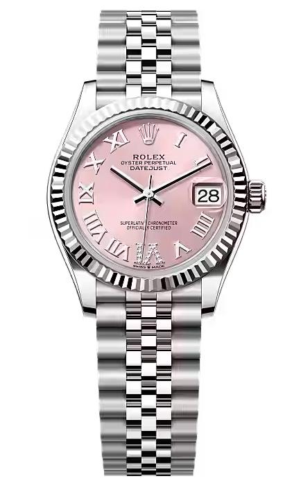 Rolex Lady Datejust 31mm Pink Roman Diamond Dial Fluted Bezel Jubilee Bracelet