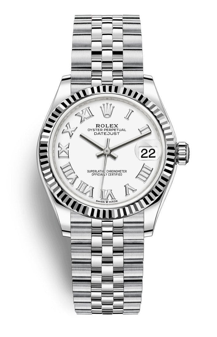 Rolex Lady Datejust 31mm White Roman Dial Fluted Bezel Jubilee Bracelet 278274