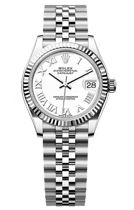 Rolex Lady Datejust 31mm White Roman Dial Fluted Bezel Jubilee Bracelet 278274