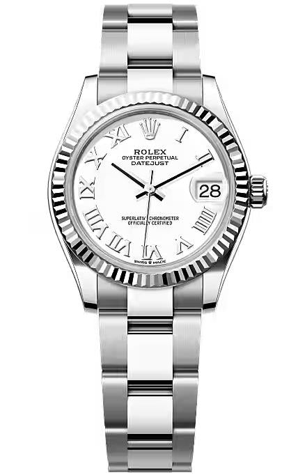Rolex Lady Datejust 31mm White Roman Dial Fluted Bezel Oyster Bracelet 278274