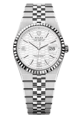 Rolex Land-Dweller 127234 36 mm White Honeycomb Dial Fluted Bezel Flat Jubilee – New 2025