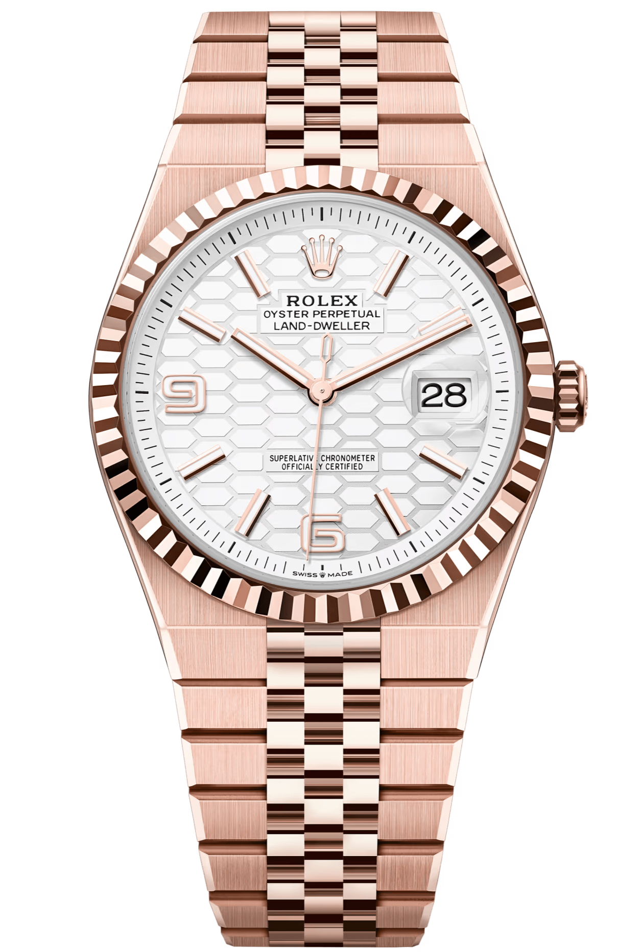 Rolex Land-Dweller 40 mm 127335 Everose Gold White Honeycomb Dial