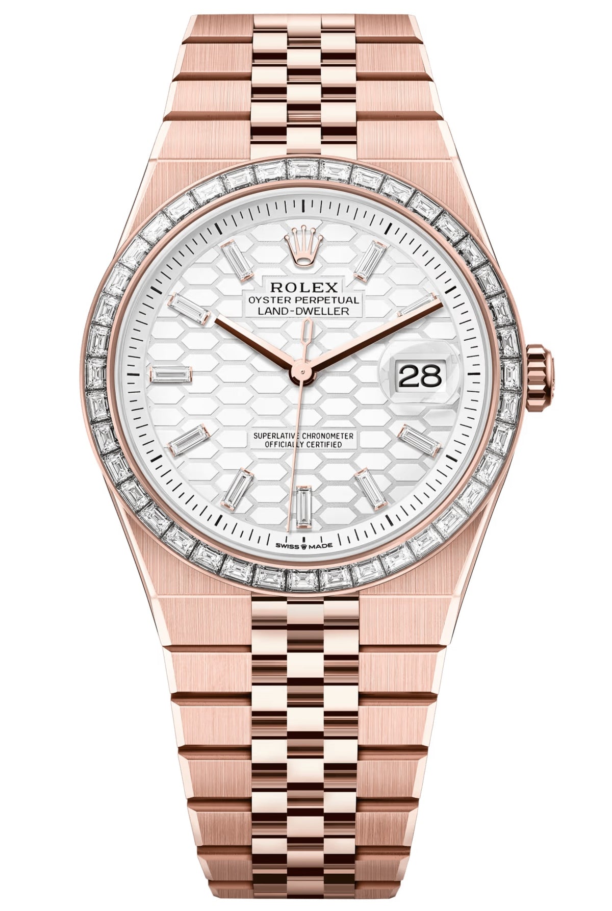 Rolex Land-Dweller 40mm Everose Gold Diamond Bezel White Honeycomb