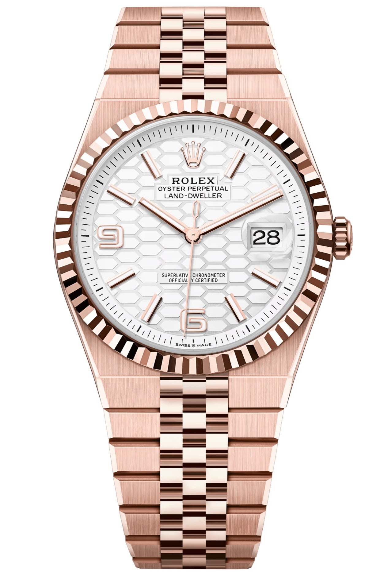 Rolex Land-Dweller 40mm Everose Gold Fluted Bezel White Honeycomb-Motif Dial
