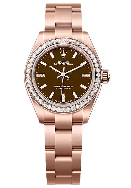 Rolex Oyster Perpetual 28 Everose Gold Brown Diamond Dial Diamond