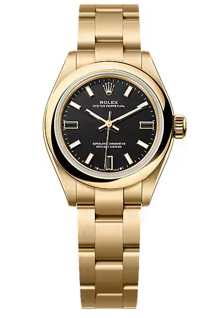 Rolex Oyster Perpetual 28 Yellow Gold Black Dial Oyster Bracelet 276208