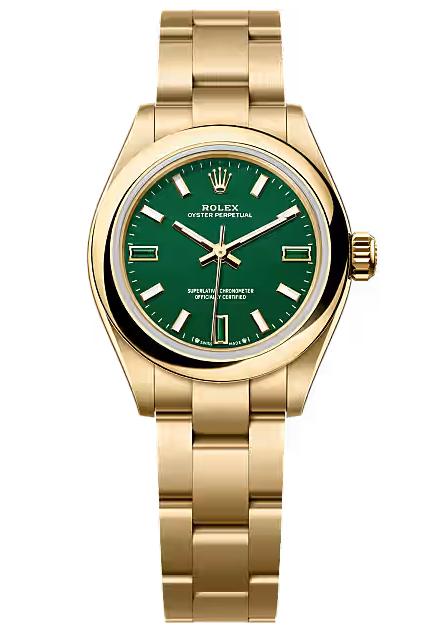 Rolex Oyster Perpetual 28 Yellow Gold Green Dial Oyster Bracelet 276208
