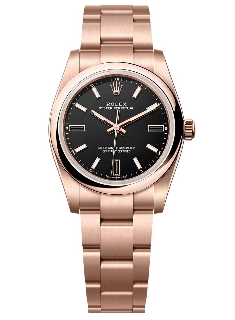 Rolex Oyster Perpetual 34 Everose Gold Black Stone Dial Oyster Bracelet 124205